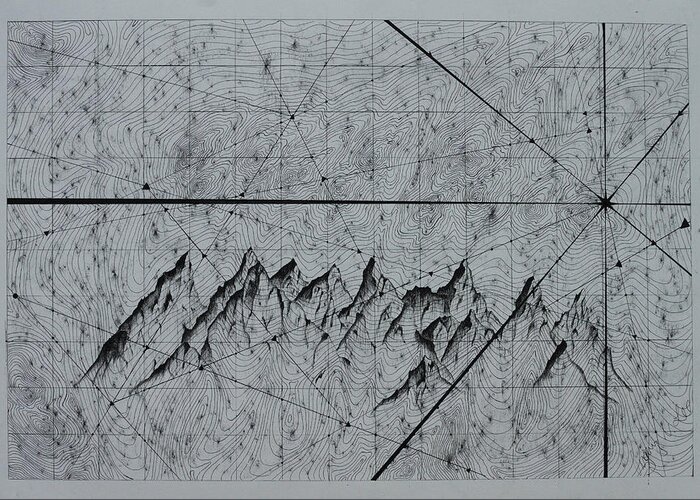 Mountain Greeting Card featuring the drawing Lost Mountains II by Gregory Lee