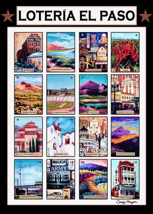 El Paso Tx Greeting Card featuring the mixed media Loteria El Paso by Candy Mayer