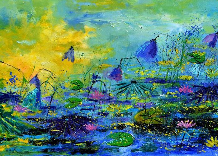 Pond Greeting Card featuring the painting Lotos-Eaters paradise by Pol Ledent