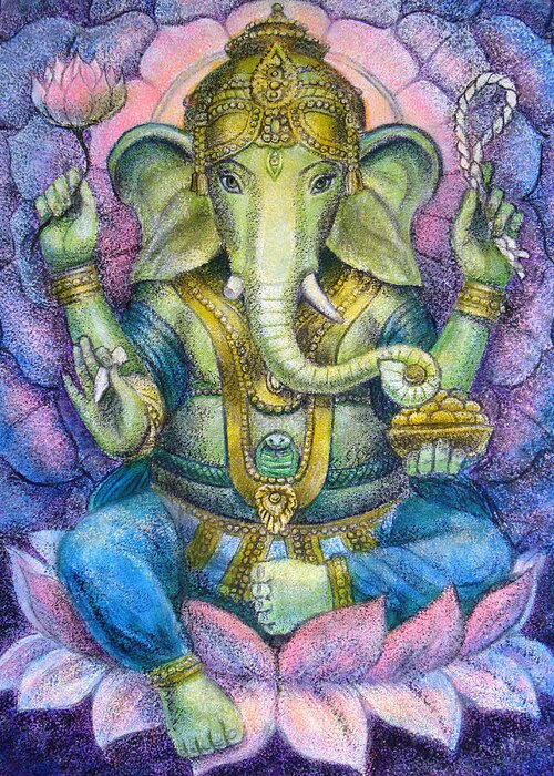 Lord Ganesha Greeting Card featuring the painting Lotus Ganesha by Sue Halstenberg