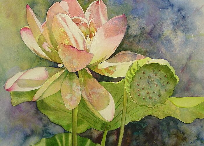 Watercolor Greeting Card featuring the painting Lotus by Marlene Gremillion