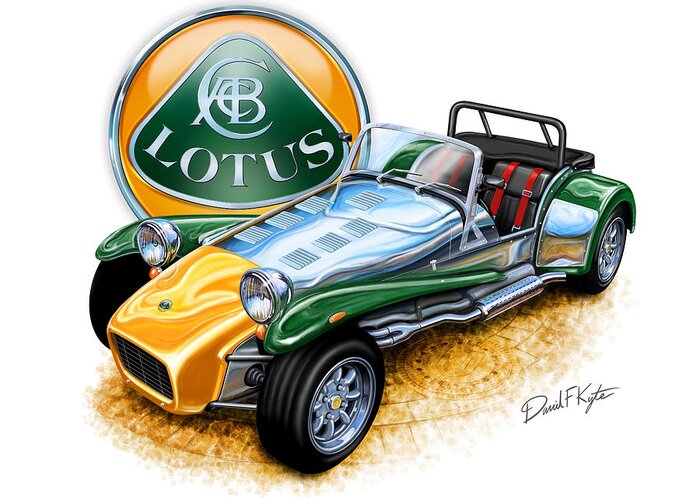 Lotus Super 7 Greeting Card featuring the painting Lotus Super Seven sports car by David Kyte