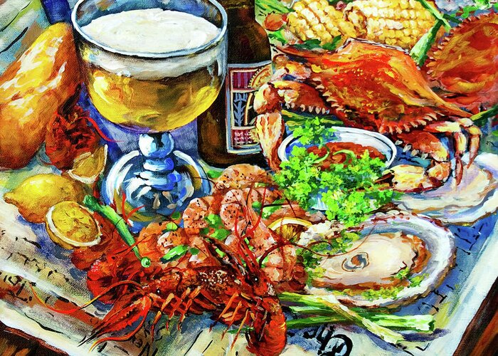 New Orleans Food Greeting Card featuring the painting Louisiana 4 Seasons by Dianne Parks
