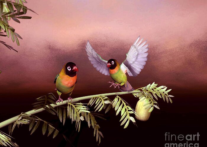 Animals Greeting Card featuring the digital art Love birds by john Junek by John Junek