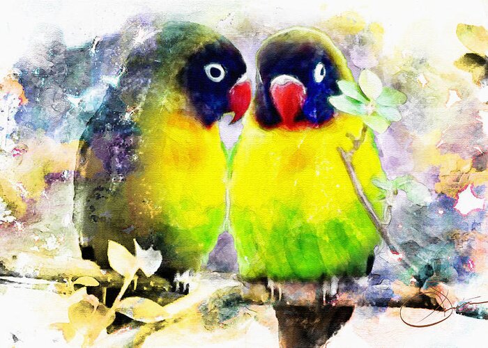 Birds Greeting Card featuring the painting Love Birds2 by Rob Smith's