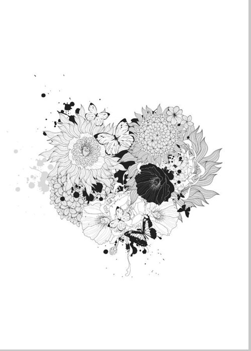 Flower Greeting Card featuring the digital art Floral Heart Love Garden by BONB Creative