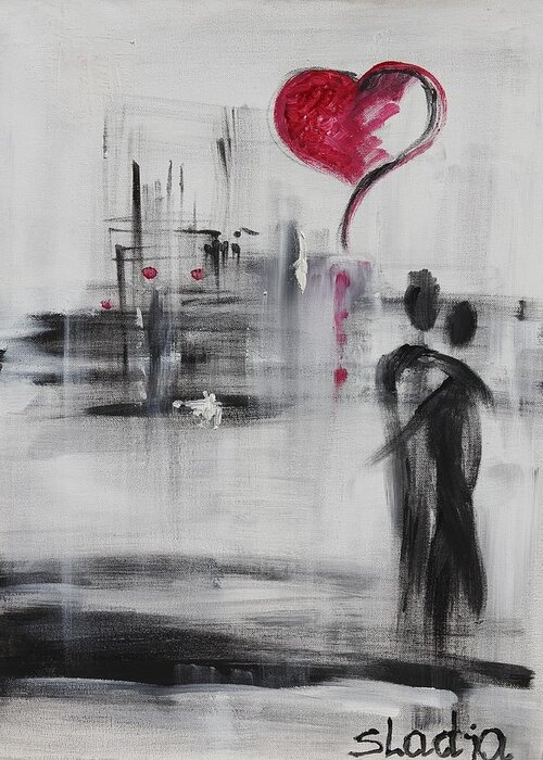 Abstract Greeting Card featuring the painting Love Story 3 by Sladjana Lazarevic