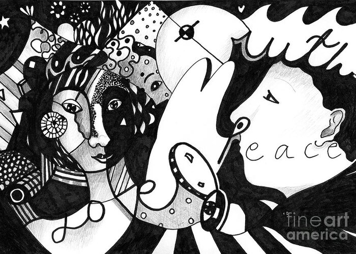 Values Greeting Card featuring the drawing Love Truth Peace by Helena Tiainen
