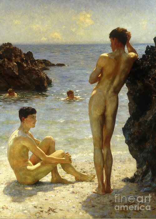 Nudes Greeting Card featuring the painting Lovers of the Sun by Henry Scott Tuke