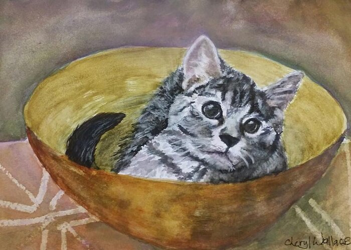 Kitten Greeting Card featuring the painting Loving Lorelai by Cheryl Wallace