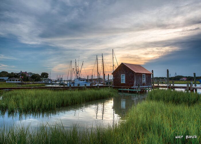 Charleston Greeting Card featuring the photograph Low Country Boathouse by Walt Baker