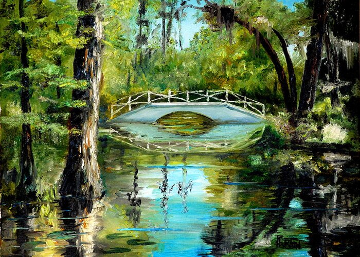 Magnolia Greeting Card featuring the painting Low Country Bridge by Phil Burton