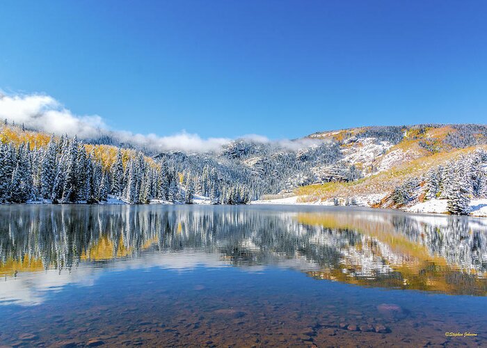 Lower Cataract Lake Greeting Card featuring the photograph Lower Cataract Lake Fall Snow Scene by Stephen Johnson
