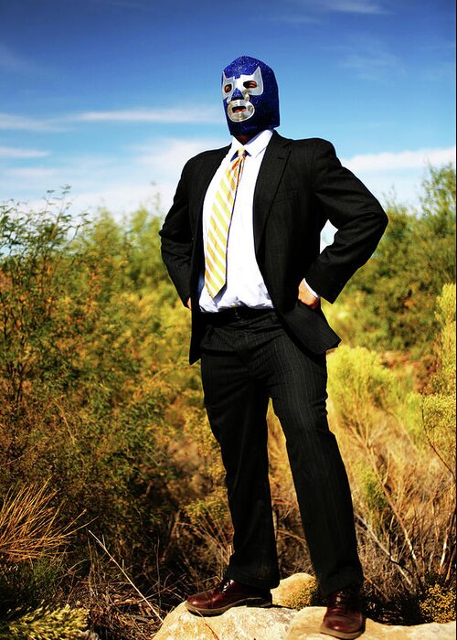 Man Greeting Card featuring the photograph Luchador by Charles Benavidez