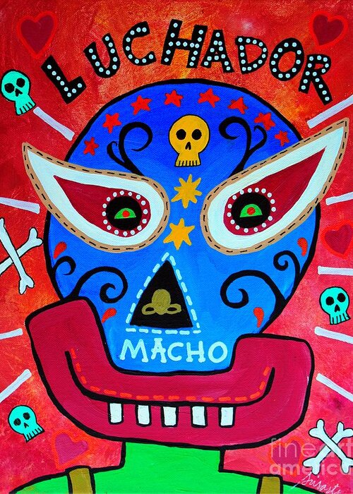 Lucha Libre Greeting Card featuring the painting Luchador by Pristine Cartera Turkus