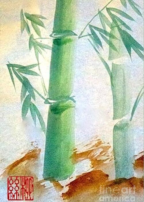 Bamboo Greeting Card featuring the painting Lucky Bamboo by Margaret Welsh Willowsilk
