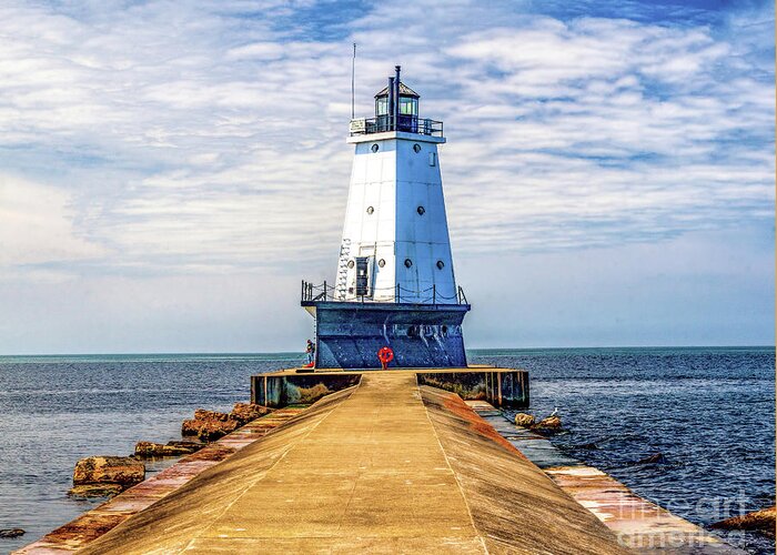 Great Lakes Greeting Card featuring the photograph Ludington Light on the North Pier by Nick Zelinsky Jr