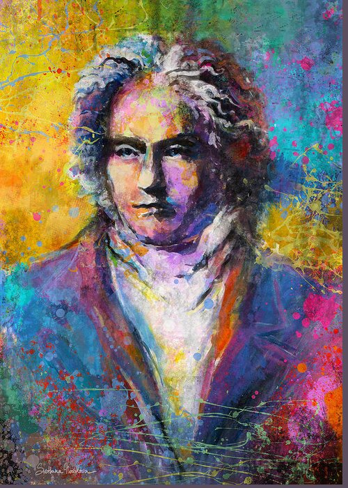 Ludwig Van Beethoven Greeting Card featuring the painting Ludwig Van Beethoven portrait Musical Pop Art painting print by Svetlana Novikova