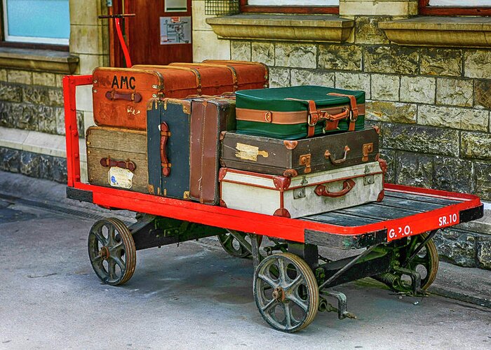 Vintage Greeting Card featuring the photograph Luggage to go by Chris Smith
