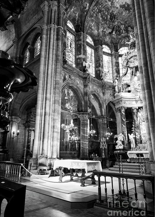 Lugo Greeting Card featuring the photograph Lugo cathedral altar BW by RicardMN Photography