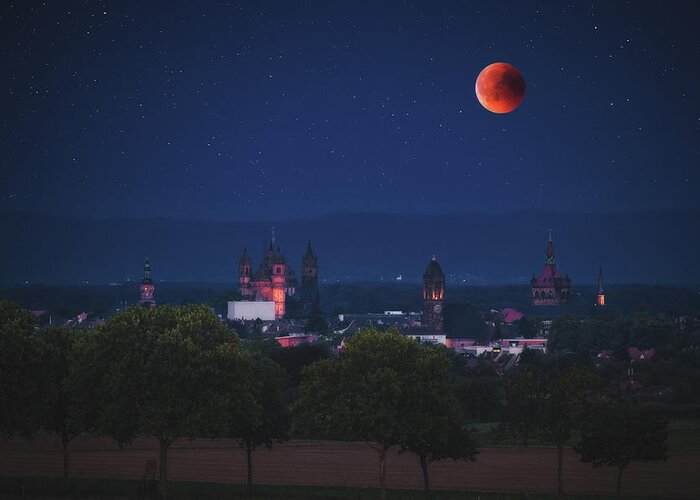 Worms Greeting Card featuring the photograph Lunar Eclipse, July 2018 by Marc Braner