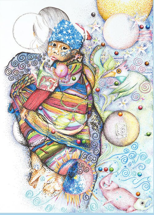 Mayan Greeting Card featuring the drawing Lunas y Estrellas Perdidas- Sombra de Arreguin by Doug Johnson