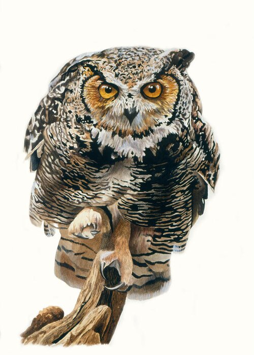 Great Horned Owl Greeting Card featuring the painting Lunchtime - Great Horned Owl by Bob Nolin