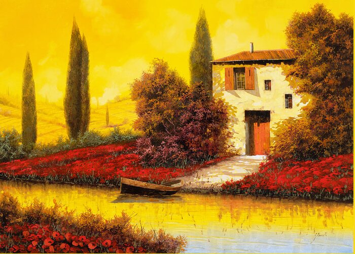 Landscape Greeting Card featuring the painting Tanti Papaveri Lungo Il Fiume by Guido Borelli