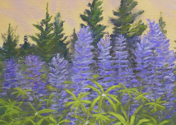 Landscape Flowers Sunrise Impressionism Greeting Card featuring the painting Lupine In The Morning by Scott W White
