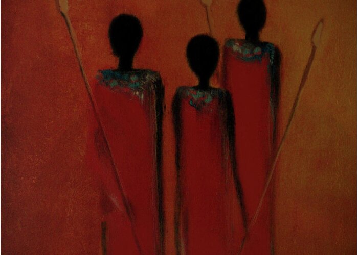 Maasai Greeting Card featuring the painting Maasai Trio by David Dehner