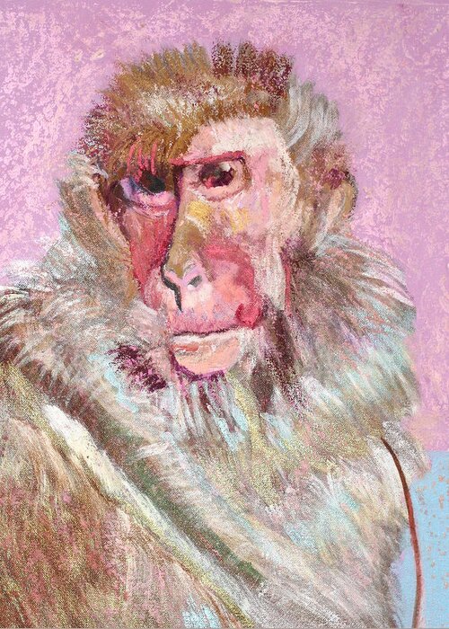 Macaque Greeting Card featuring the painting Macaque by Jamie Downs