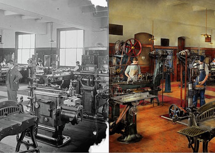Bureau Of Standards Greeting Card featuring the photograph Machinist - The standard way 1915 - Side by Side by Mike Savad