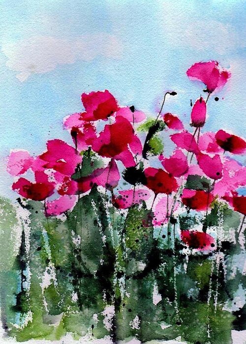Poppies Greeting Card featuring the painting Maddy's Poppies by Anne Duke