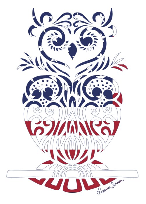 American Greeting Card featuring the drawing Made in the USA Tribal Owl by Heather Schaefer