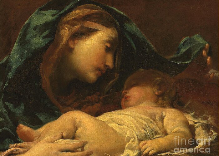 Madonna Greeting Card featuring the painting Madonna and Child by Giuseppe Maria Crespi