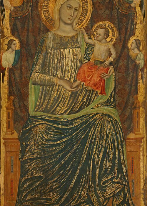 Giovanni Baronzio Greeting Card featuring the painting Madonna and Child with Five Angels by Giovanni Baronzio