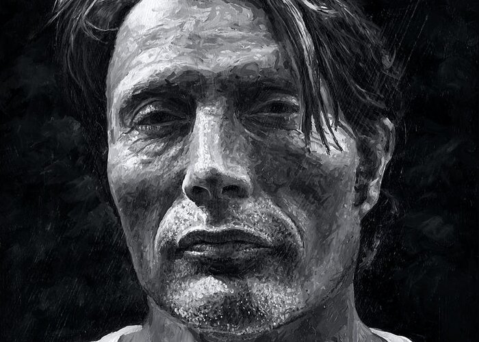 Mads Mikkelsen Greeting Card featuring the painting Mads Mikkelsen by Christian Klute