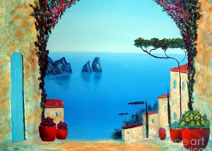 Italy Mediterranean Art Greeting Card featuring the painting Magnificent Capri by Larry Cirigliano