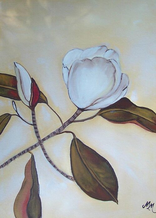 Flowers Greeting Card featuring the painting Magnolia Bud by Martha Mullins