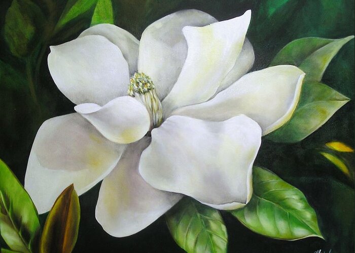 Flower Greeting Card featuring the painting Magnolia Oil Painting by Chris Hobel