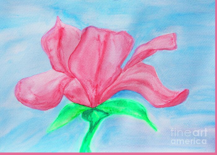 Magnolia Greeting Card featuring the painting Magnolia On Blue, Watercolor by Irina Afonskaya
