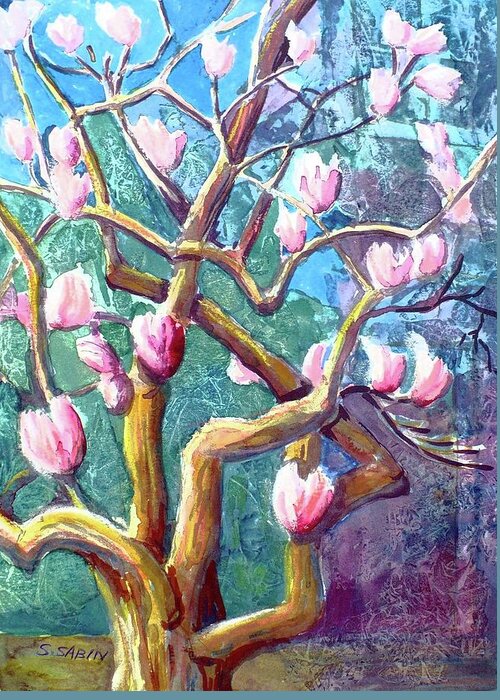 Magnolia Greeting Card featuring the painting Magnolia by Saga Sabin