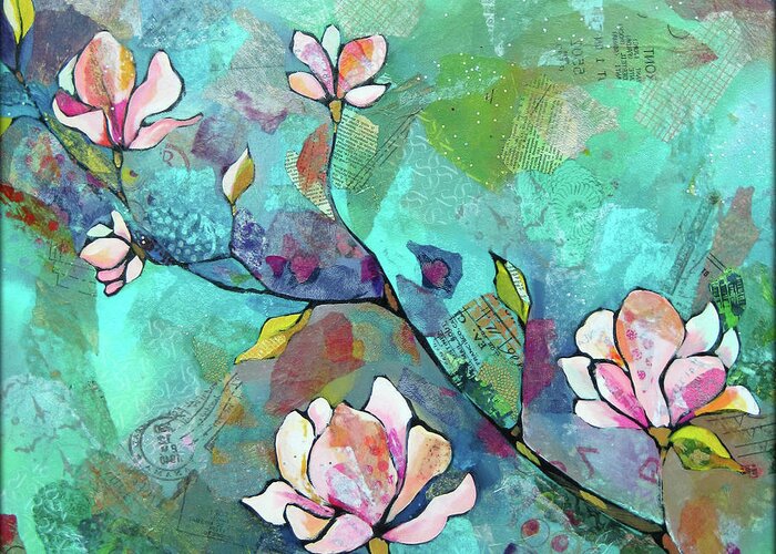 Magnolias Greeting Card featuring the painting Magnolias by Shadia Derbyshire