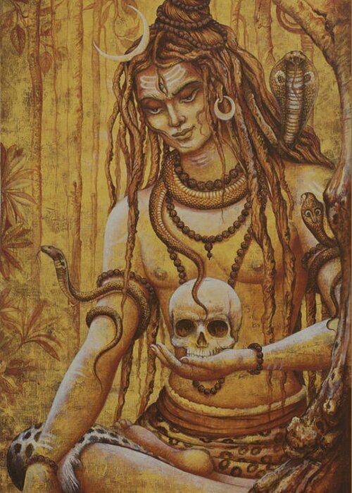 Shiva Greeting Card featuring the painting Mahadev. Shiva by Vrindavan Das