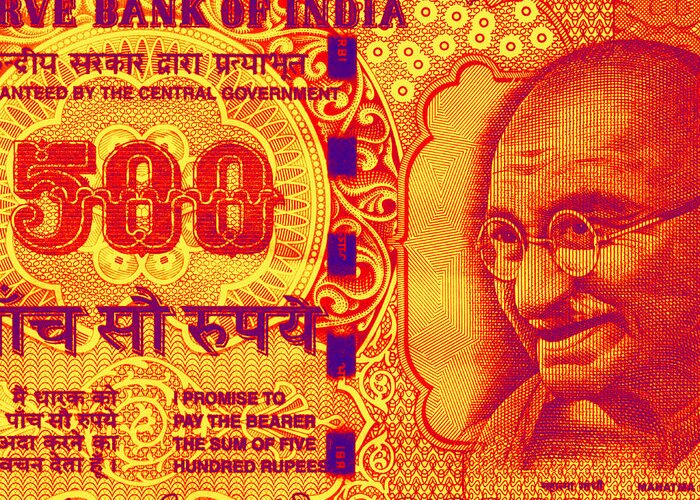 Gandhi Greeting Card featuring the digital art Mahatma Gandhi 500 rupees banknote by Jean luc Comperat