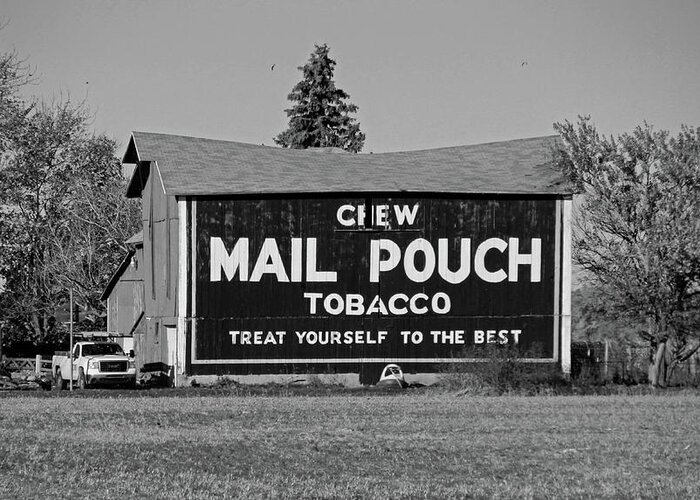 Landscape Greeting Card featuring the photograph Mail Pouch Tobacco in black and white by Michiale Schneider