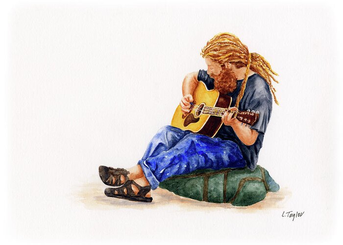 Musician Greeting Card featuring the painting Main Street Minstrel 2 by Lori Taylor