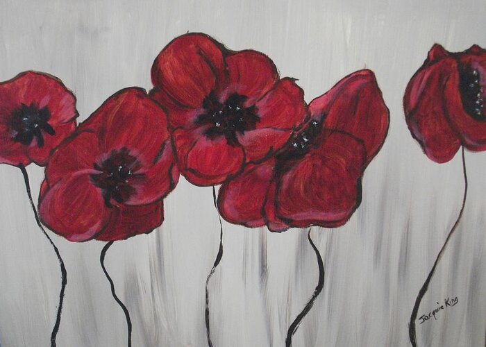 Acrylics Greeting Card featuring the painting Main Street Poppies by Jacquie King