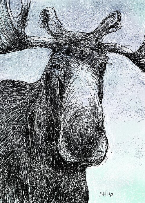 Moose Greeting Card featuring the digital art Maine Moose by AnneMarie Welsh