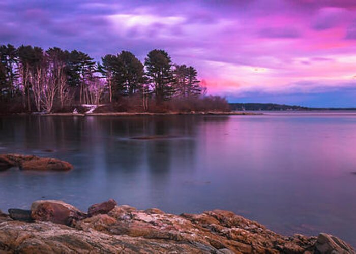 Maine Greeting Card featuring the photograph Maine Pound of Tea Island Freeport Sunset by Ranjay Mitra